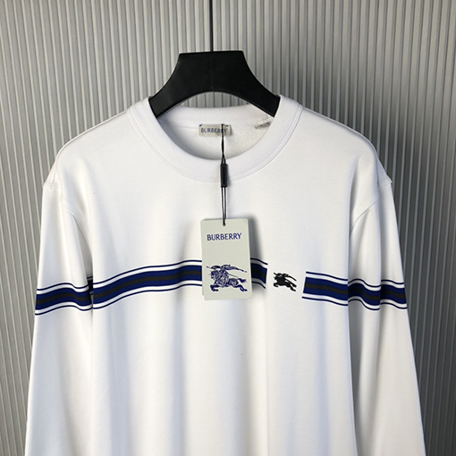 バーバリー ロゴ刺繍入りコットンストライププリントクルーネックパーカー