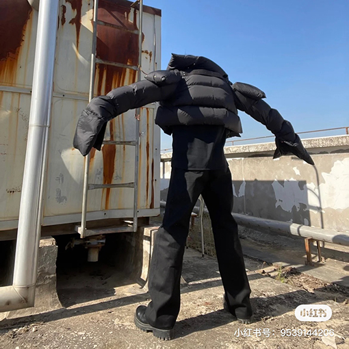 リックオウエンス 超長袖大マフラーショートダウンジャケット