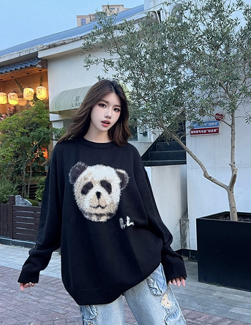 セリーヌ 新しいパンダモヘア糸ルーズラウンドネックセーター