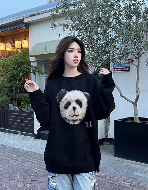 セリーヌ 新しいパンダモヘア糸ルーズラウンドネックセーター