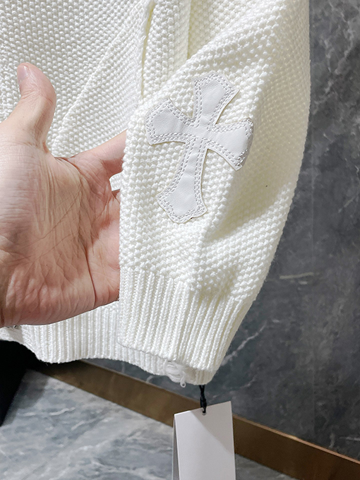 クロムハーツスーパーコピー 胸の皮のラベル刺繍穴の広いセーター