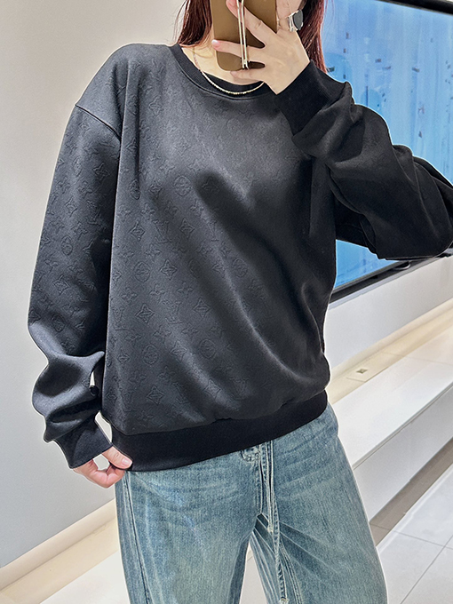 ルイヴィトン 24fw damier ダークチェック柄のラウンドネック長袖パーカー