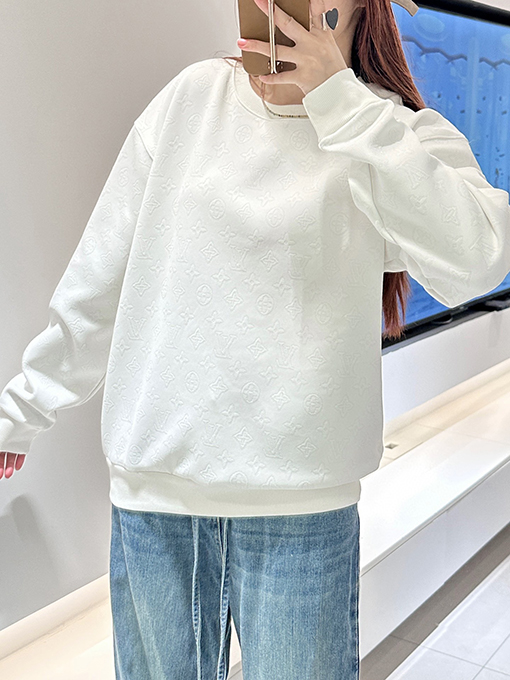 ルイヴィトン 24fw damier ダークチェック柄のラウンドネック長袖パーカー
