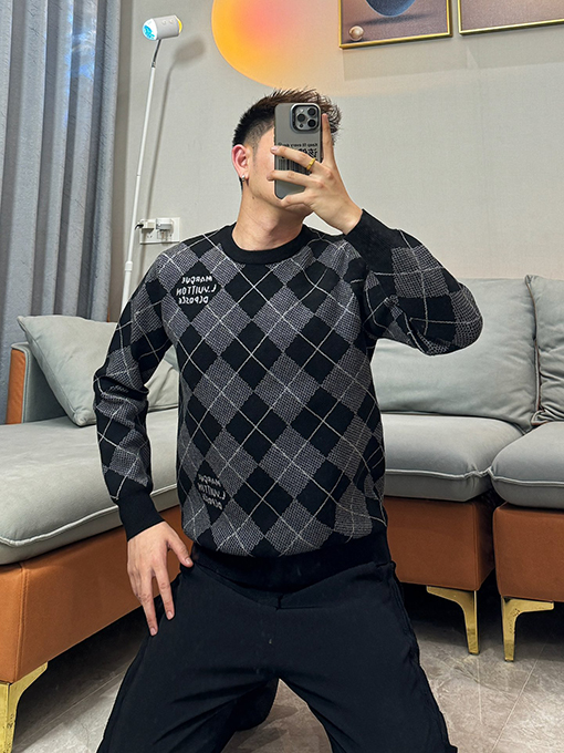 ルイヴィトン ダイヤモンドチェック柄カシミヤニットセーター
