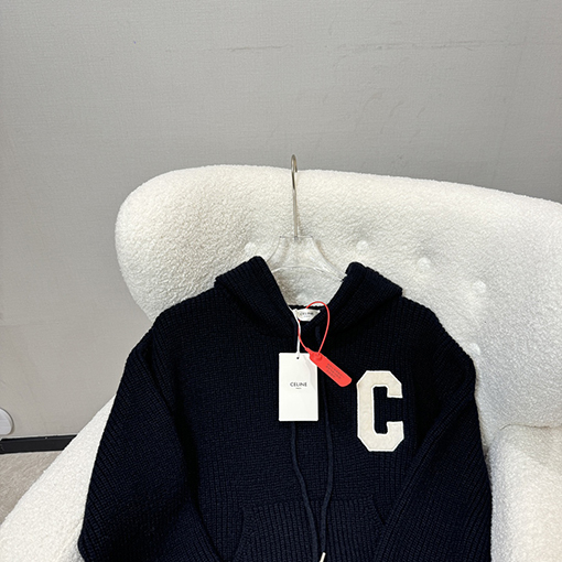 セリーヌ C文字ロゴ刺繍ファッションカジュアル暖かいニットパーカー
