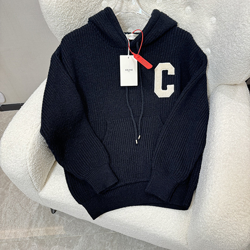 セリーヌ C文字ロゴ刺繍ファッションカジュアル暖かいニットパーカー