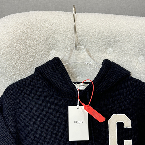 セリーヌ C文字ロゴ刺繍ファッションカジュアル暖かいニットパーカー