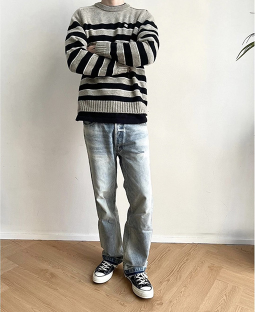 セリーヌスーパーコピー 新しい刺繍ストライプステッチウールニット