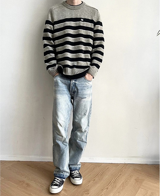 セリーヌスーパーコピー 新しい刺繍ストライプステッチウールニット