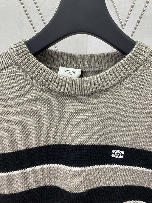 セリーヌスーパーコピー 新しい刺繍ストライプステッチウールニット