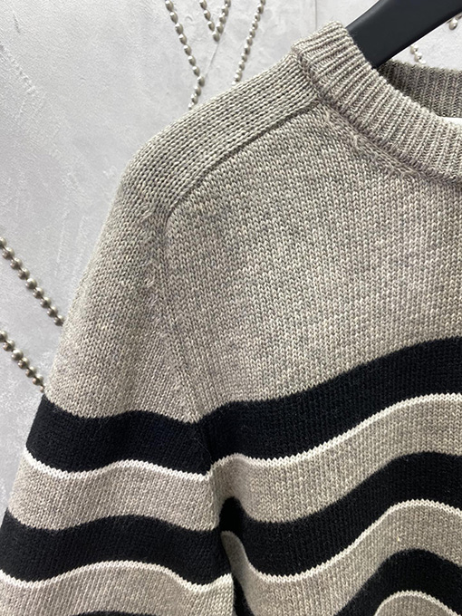 セリーヌスーパーコピー 新しい刺繍ストライプステッチウールニット