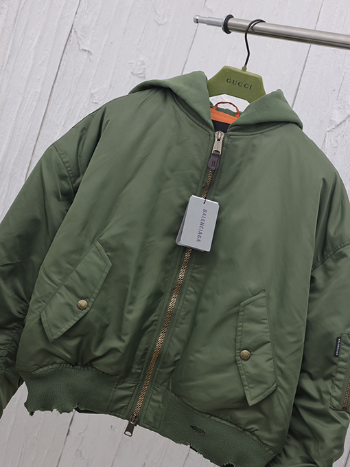 バレンシアガ 24FW Bomber Jaet 薄手のコットンフード付きフライトジャケット