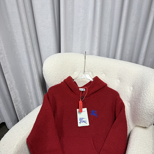 バーバリー バック乗馬騎士針刺繍プラスロゴアルファベットフード付きニットパーカー