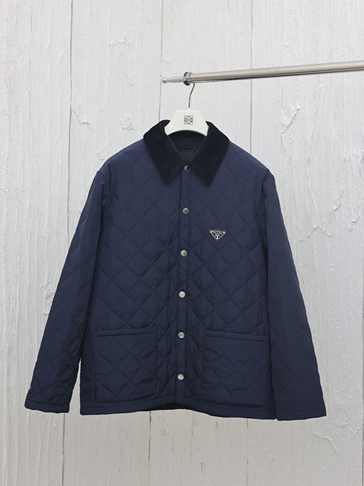 プラダスーパーコピー 新しい三角マーク菱格コーデュロイ襟綿服コート