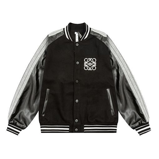 ロエベ タオル刺繍ロゴレザースリーブベースボールジャージジャケット