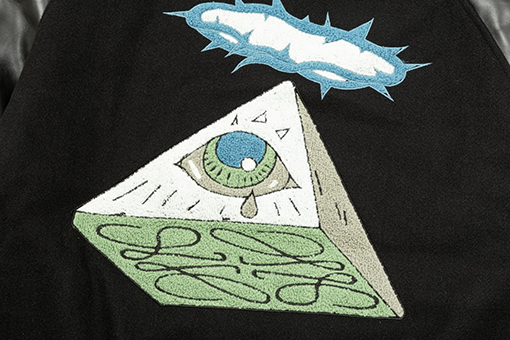ロエベ タオル刺繍ロゴレザースリーブベースボールジャージジャケット