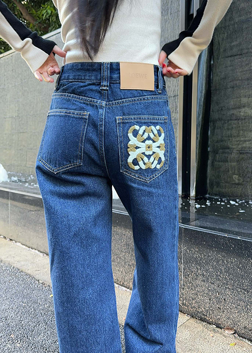 ロエベ レディース タオル刺繍ロゴデニムパンツ