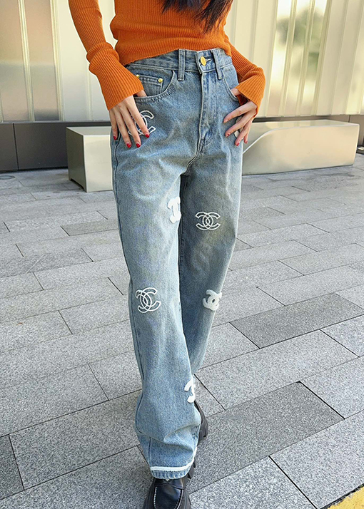 シャネルコピー レディース タオル刺繍ロゴデニムパンツ