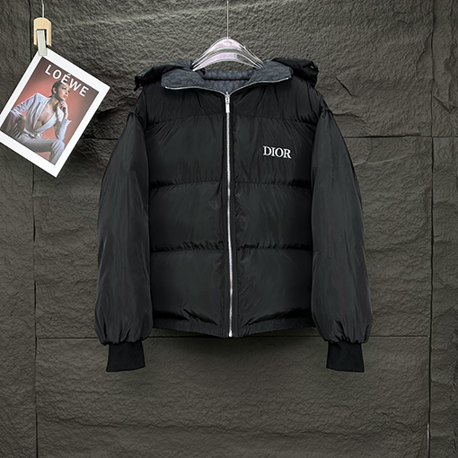 ディオール 新しい暗い縞模様の両面フード付き綿服のコート