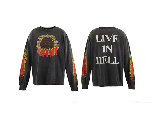 セント マイケル SAINT MICHAELスーパーコピー  両腕 炎 キャラクター パッチ 長袖 Tシャツ