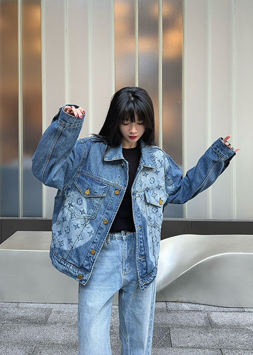 ルイヴィトン 24 FW 新しいテールライトレーザー焼き花デニムジャケット
