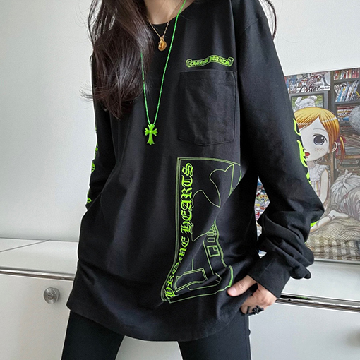 クロムハーツスーパーコピー クルーネックウォッシュプリント長袖Tシャツ