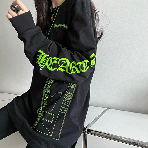 クロムハーツスーパーコピー クルーネックウォッシュプリント長袖Tシャツ
