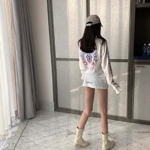 クロムハーツコピー ファッションクルーネックプリント長袖Tシャツ