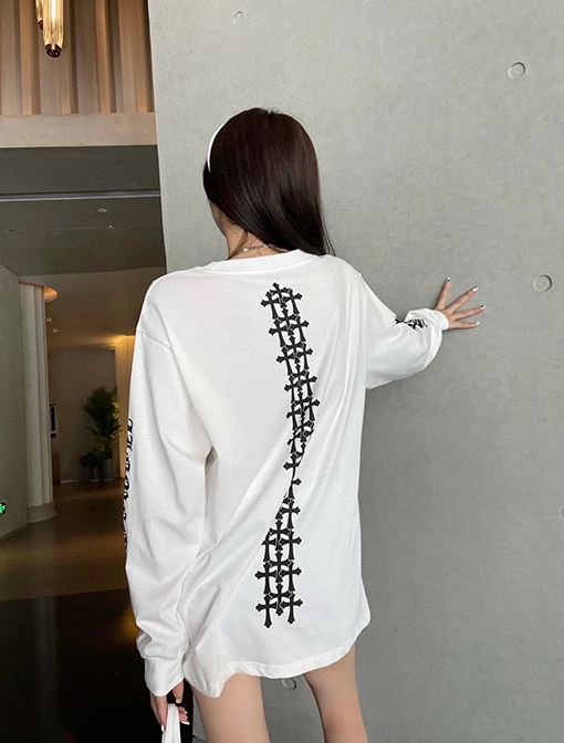 クロムハーツ秋冬のラウンドネックプリント長袖Tシャツ