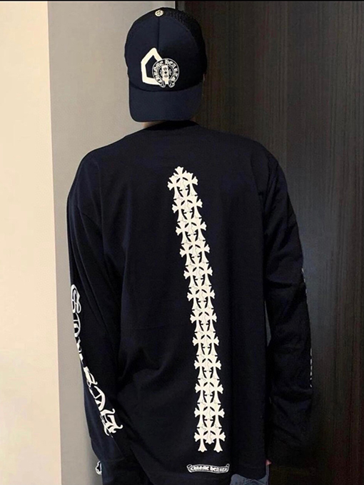 クロムハーツ秋冬のラウンドネックプリント長袖Tシャツ