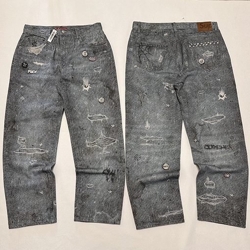 シュプリーム FW 24コラボレーションHJR TROMPE L'OEIL LOOSE FIT JEANヴィンテージ3 Dプリントジーンズ