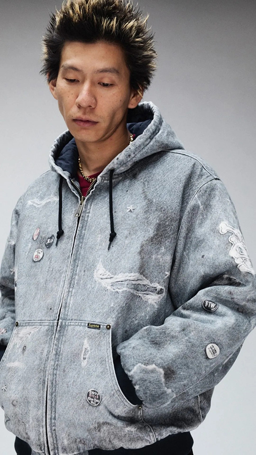 SUPREME FW24コラボレーションHJR TROMPE L'OEIL HOODED WORK JACKET古着3Dデジタルプリントコットンジャケット