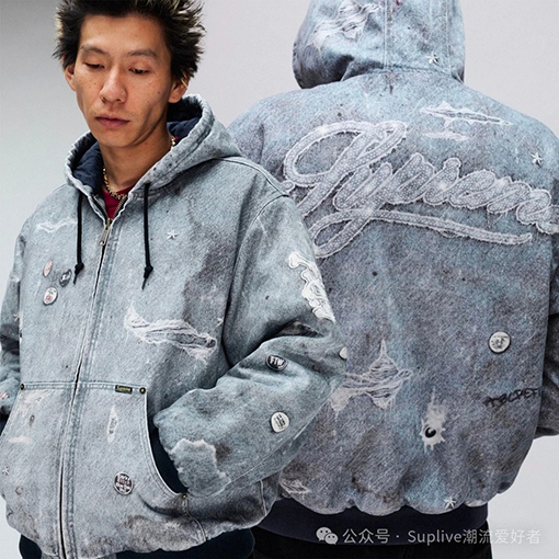 SUPREME FW24コラボレーションHJR TROMPE L'OEIL HOODED WORK JACKET古着3Dデジタルプリントコットンジャケット