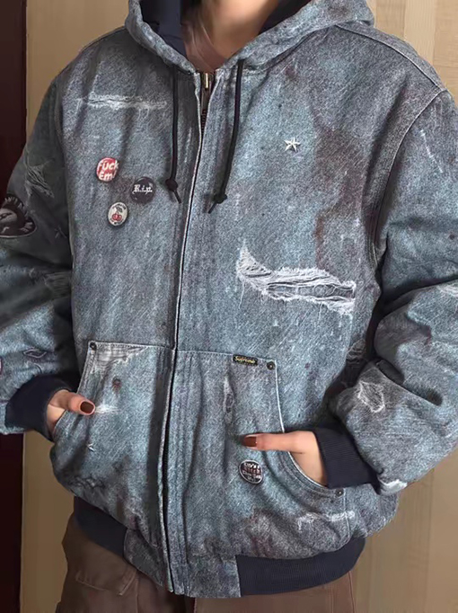 SUPREME FW24コラボレーションHJR TROMPE L'OEIL HOODED WORK JACKET古着3Dデジタルプリントコットンジャケット