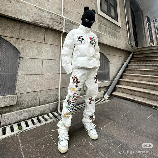 クロムハーツ Mattyboy落書き塗装ヒョウ柄馬毛クロスジーンズ