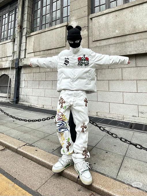 クロムハーツ Mattyboy落書き塗装ヒョウ柄馬毛クロスジーンズ