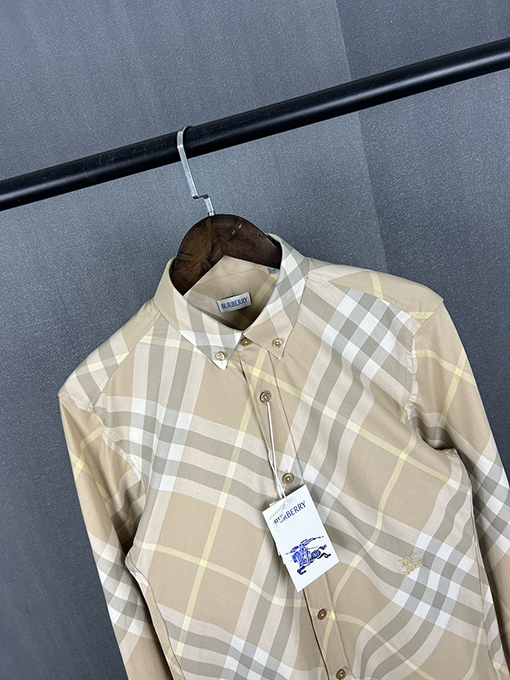 バーバリー 2024FW最新のチェック柄シングルボタン長袖シャツ