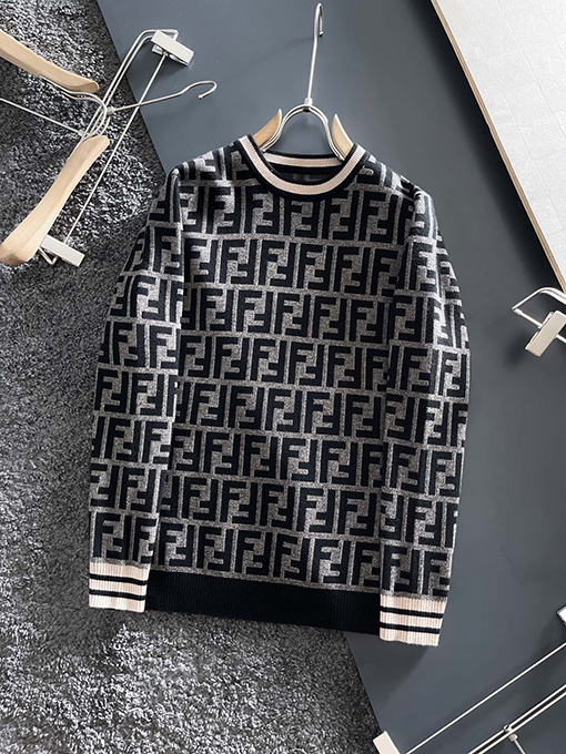 フェンディ ニット刺繍文字ファッションクルーネックプルオーバーセーター