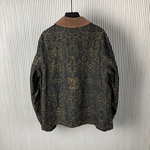 ルイヴィトン 新しいブラックゴールド刺繍デニムワークジャケット