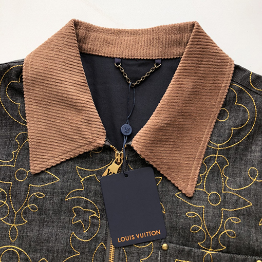 ルイヴィトン 新しいブラックゴールド刺繍デニムワークジャケット