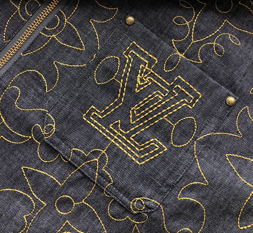 ルイヴィトン 新しいブラックゴールド刺繍デニムワークジャケット