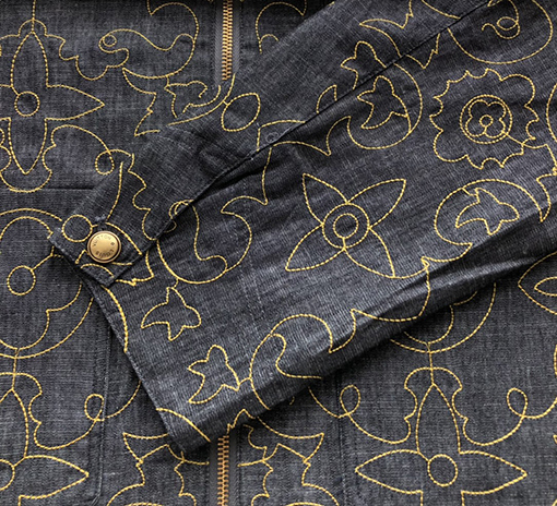 ルイヴィトン 新しいブラックゴールド刺繍デニムワークジャケット