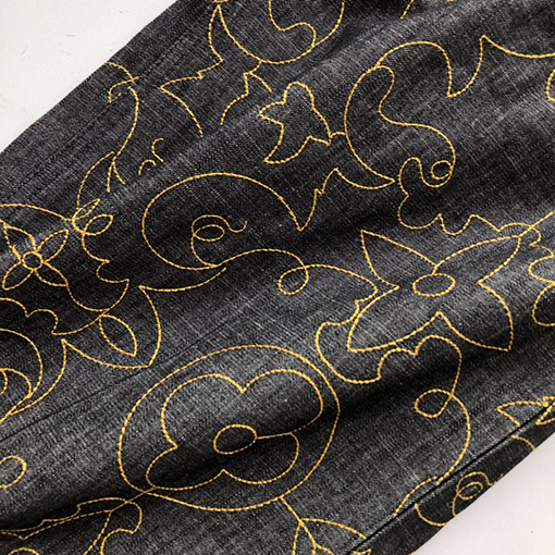 ルイヴィトン 新しいブラックゴールド刺繍デニムパンツ