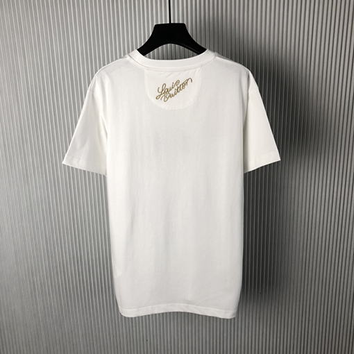 ルイヴィトン 新しいダブルドッグプリント装飾ディテールコットン半袖Tシャツ