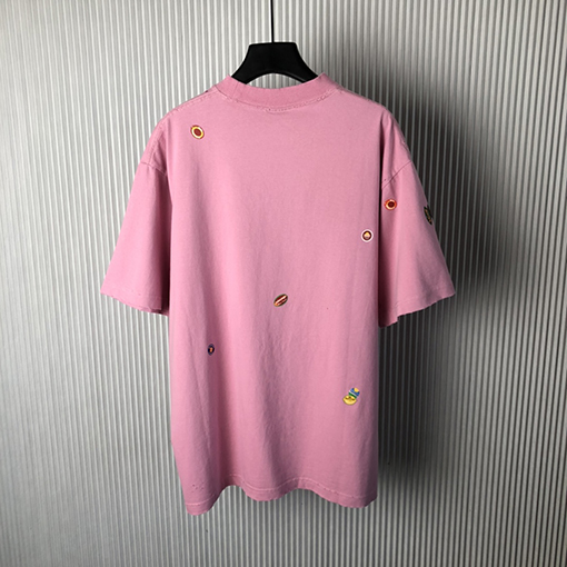 バレンシアガ新しいFruityフェードピンクヴィンテージ平織りニットミディアムサイズ半袖Tシャツ