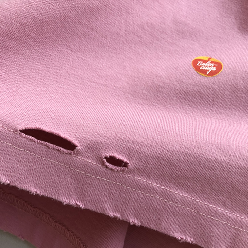 バレンシアガ新しいFruityフェードピンクヴィンテージ平織りニットミディアムサイズ半袖Tシャツ