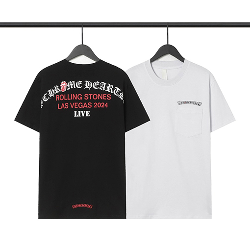 クロムハーツサンスクリットローリングストーン小さな舌赤LasVegasネック半袖Tシャツ