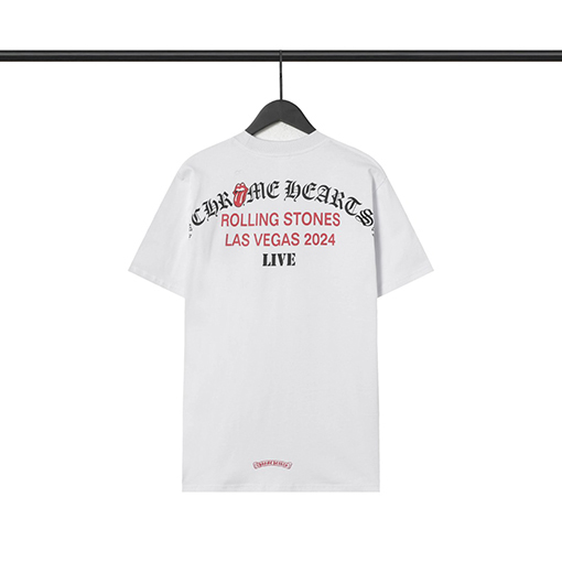 クロムハーツサンスクリットローリングストーン小さな舌赤LasVegasネック半袖Tシャツ