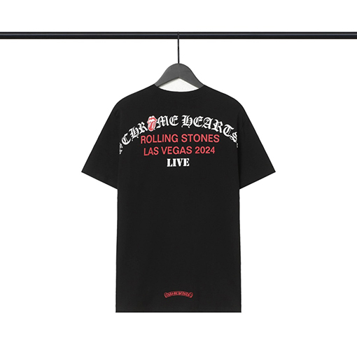 クロムハーツサンスクリットローリングストーン小さな舌赤LasVegasネック半袖Tシャツ