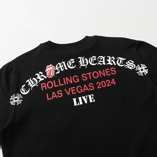 クロムハーツサンスクリットローリングストーン小さな舌赤LasVegasネック半袖Tシャツ